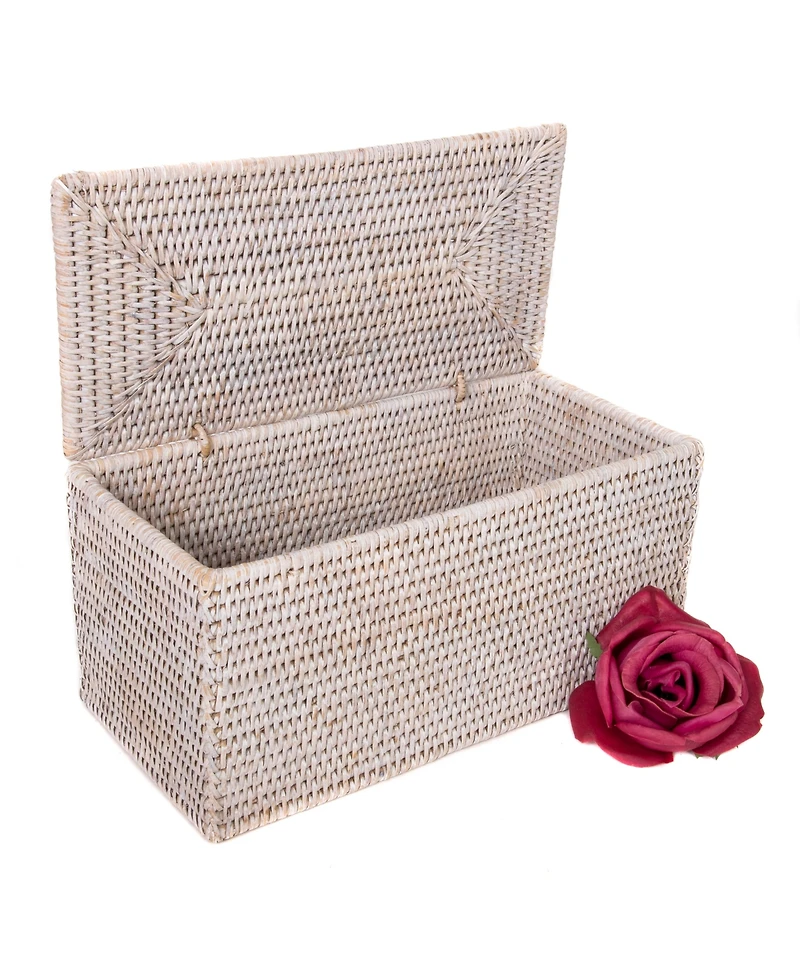 Artifacts Rattan Rectangular Double Toilet Roll Holder with Hinged Lid