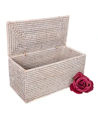 Artifacts Rattan Rectangular Double Toilet Roll Holder with Hinged Lid