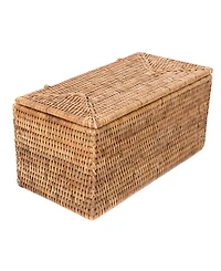 Artifacts Rattan Rectangular Double Toilet Roll Holder with Hinged Lid