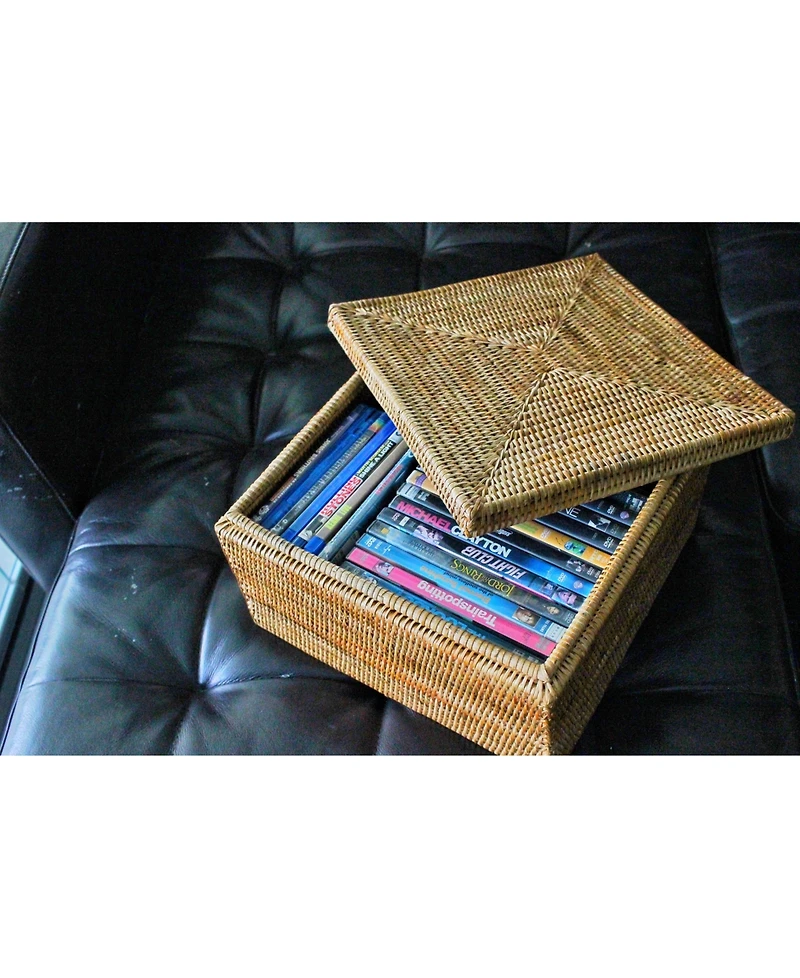 Artifacts Trading Company Rattan Storage Box with Lid - Flat File Organizer