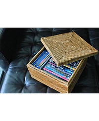 Artifacts Trading Company Rattan Storage Box with Lid - Flat File Organizer