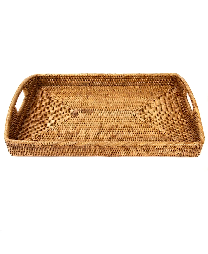 Artifacts Trading Company Artifacts Rattan Rectangular Serving Tray With High Handles