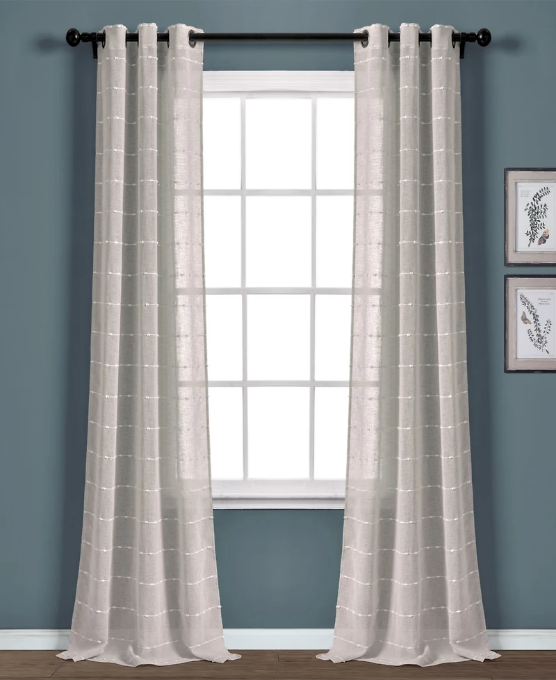Lush Decor Farmhouse Textured Grommet Sheer Window Curtain Panels