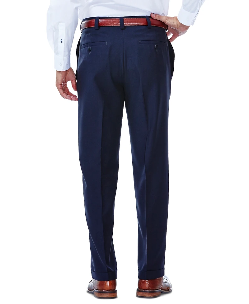 Haggar Men's Eclo Stria Classic Fit Pleated Hidden Expandable Waistband Dress Pants