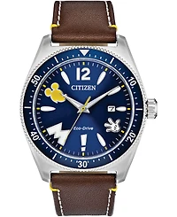 Disney by Citizen Mickey Mouse Classic Brown Leather Strap Watch 43mm