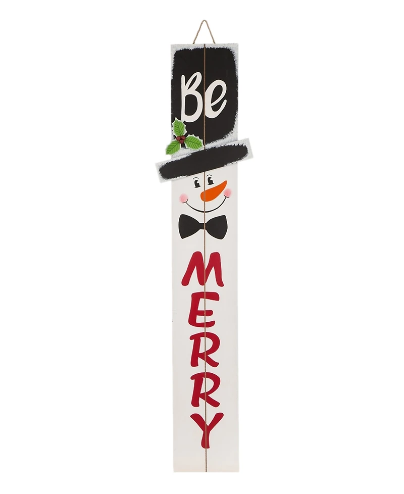Glitzhome Wooden Snowman Porch Sign - Merry