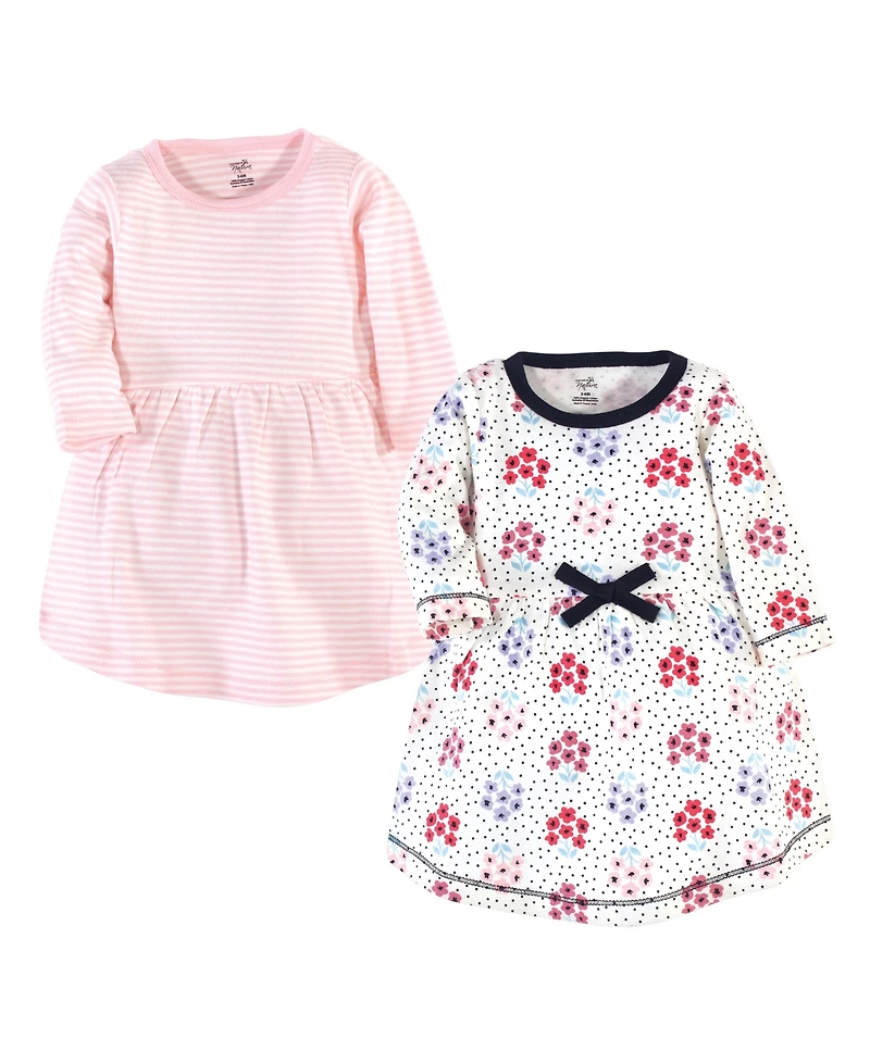 Touched by Nature Baby Girls Organic Cotton Long-Sleeve Dresses 2pk, Flutter Garden