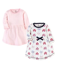 Touched by Nature Baby Girls Organic Cotton Long-Sleeve Dresses 2pk, Flutter Garden