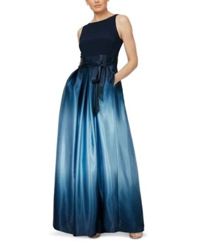 Sl Fashions Womens Ombre Satin Bow Sash Gown