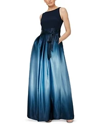 Sl Fashions Womens Ombre Satin Bow Sash Gown