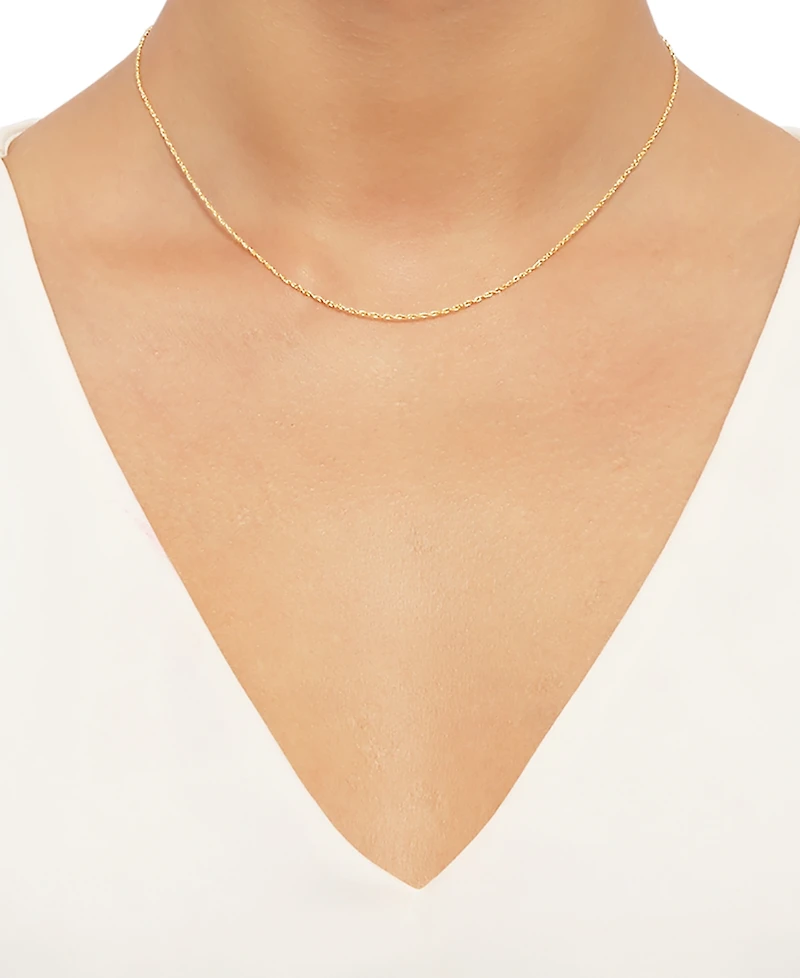 Lightweight 14k Yellow Gold Necklace, 16" Light Rope Chain (1mm)