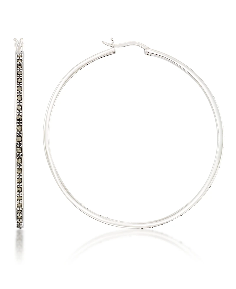 Marcasite 48mm Round Hoops in Sterling Silver