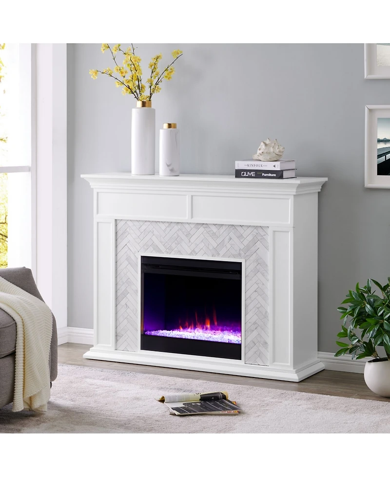 Southern Enterprises Anika Marble Tiled Color Changing Electric Fireplace