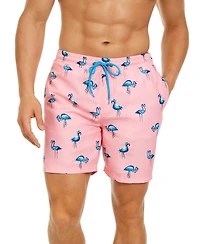 Club Room Men's Quick-Dry Performance Flamingo-Print 7" Swim Trunks, Created for Macy's