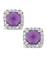 Garnet (1-1/2 ct. t.w.) and Lab Grown White Sapphire (1/5 Halo Stud Earrings 10k Yellow Gold. Also Available Amethyst (1