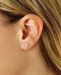 Flat Cross Stud Earrings in 14k White, Yellow or Rose Gold