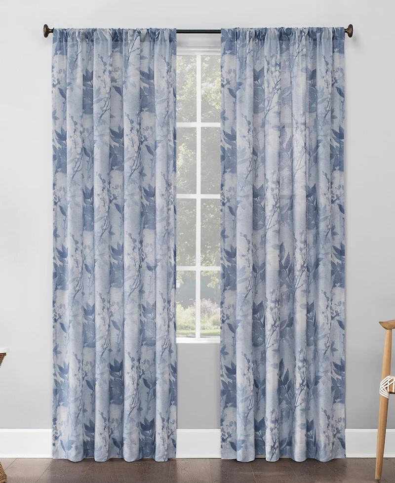 Hilary Watercolor Floral Linen Blend Semi-Sheer Rod Pocket Curtain Panel