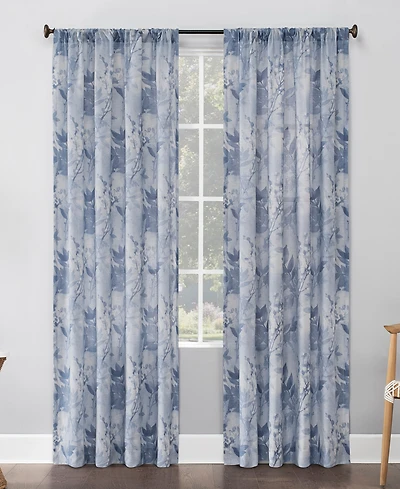 Hilary Watercolor Floral Linen Blend Semi-Sheer Rod Pocket Curtain Panel