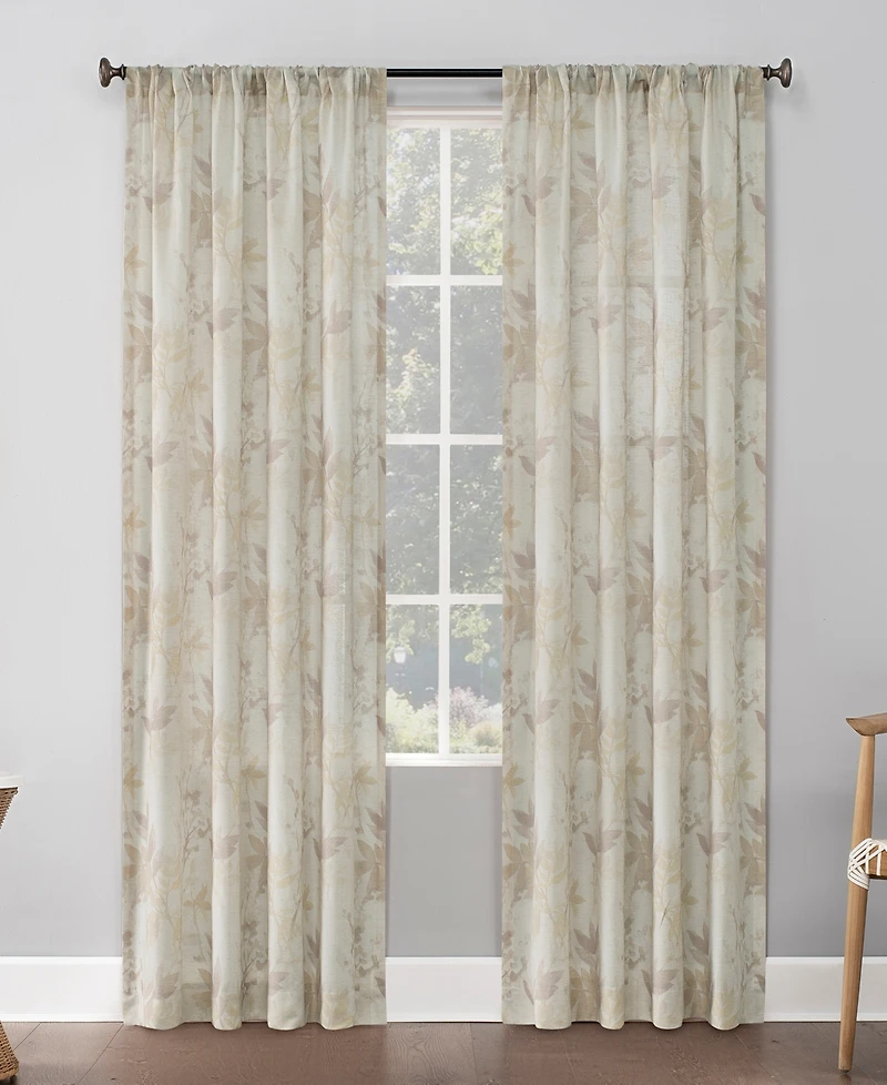 Hilary Watercolor Floral Linen Blend Semi-Sheer Rod Pocket Curtain Panel