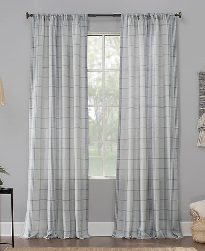 Castille Farmhouse Plaid Linen Semi-Sheer Rod Pocket Curtain Panel