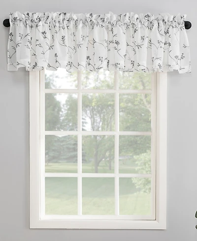Delia Embroidered Floral Sheer Rod Pocket Curtain Valance