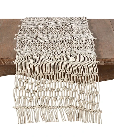 Saro Lifestyle Cotton Table Runner with Macrame Design