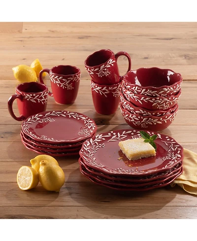 American Atelier Bianca Mistletoe Red and White Ceramic 16-Piece Dinnerware Set