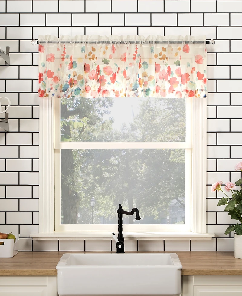 Rosalind Watercolor Floral Semi-Sheer Rod Pocket Kitchen Curtain Valance