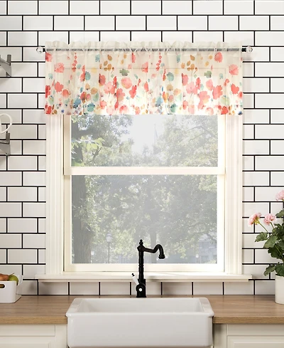 Rosalind Watercolor Floral Semi-Sheer Rod Pocket Kitchen Curtain Valance