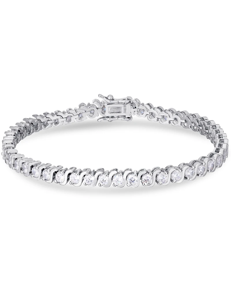 Cubic Zirconia "S" Link Line Bracelet in Silver Plate