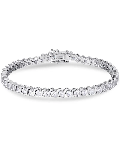 Cubic Zirconia "S" Link Line Bracelet in Silver Plate