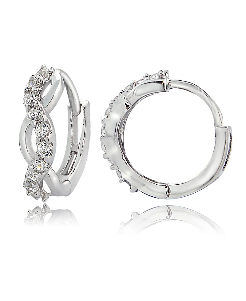 Cubic Zirconia Wrap Huggie Hoop Earrings in Sterling Silver