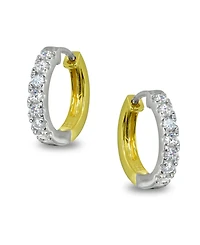 Cubic Zirconia Huggie Hoop Earrings in Two Tone 18k Gold Plate & Sterling Silver