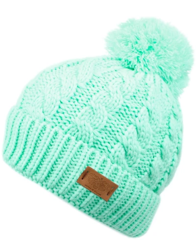 Angela & William Cable Pom Beanie with Sherpa Lining