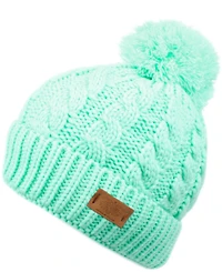 Angela & William Cable Pom Beanie with Sherpa Lining