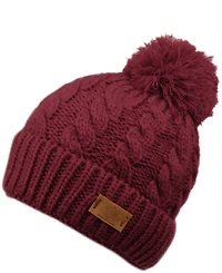 Angela & William Cable Pom Beanie with Sherpa Lining