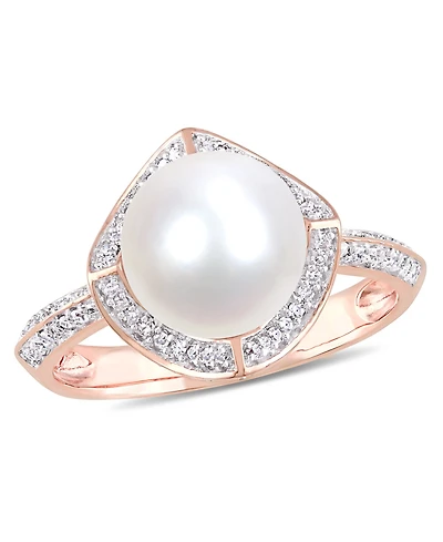 Freshwater Cultured Pearl (8.5-9mm) and Diamond (1/4 ct. t.w.) Vintage Halo Ring 10k Rose Gold