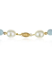 White Freshwater Cultured Pearl (10.5-11mm) with Blue Aquamarine (8mm), and Gold Beads (4mm) 18" Necklace in 14k Yellow Gold