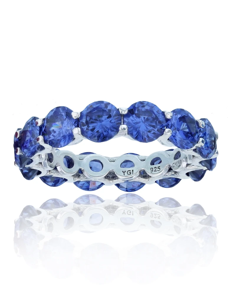 Dark Purple Cubic Zirconia Eternity Band Rhodium Plated Sterling Silver