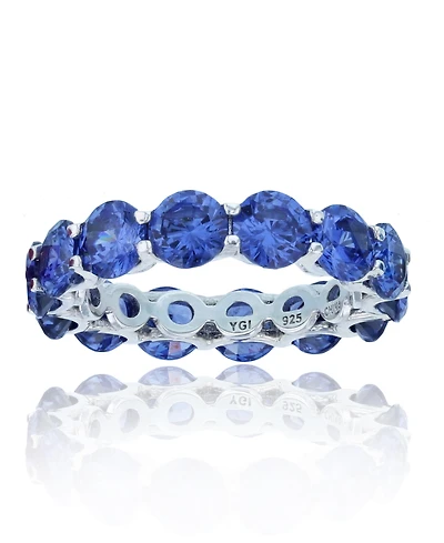 Dark Purple Cubic Zirconia Eternity Band Rhodium Plated Sterling Silver