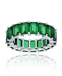 Emerald Cut Cubic Zirconia Eternity Band in Rhodium Plated Sterling Silver