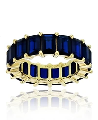 Created Blue Spinel Emerald Cut Eternity Band 14k Yellow Gold Plated Sterling Silver