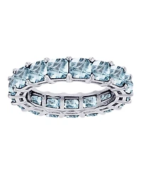 Lab Grown Light Blue Spinel Princess Cut Eternity Band Rhodium Plated Sterling Silver