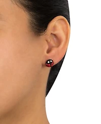 Black, Red, & White Crystal Pave Ladybug Stud Earrings in Sterling Silver