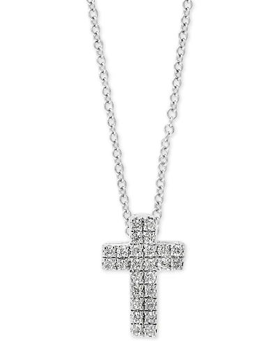Effy Diamond Pave Cross 18" Pendant Necklace (1/20 ct. t.w.) in Sterling Silver or 14k Gold-Plated Sterling Silver