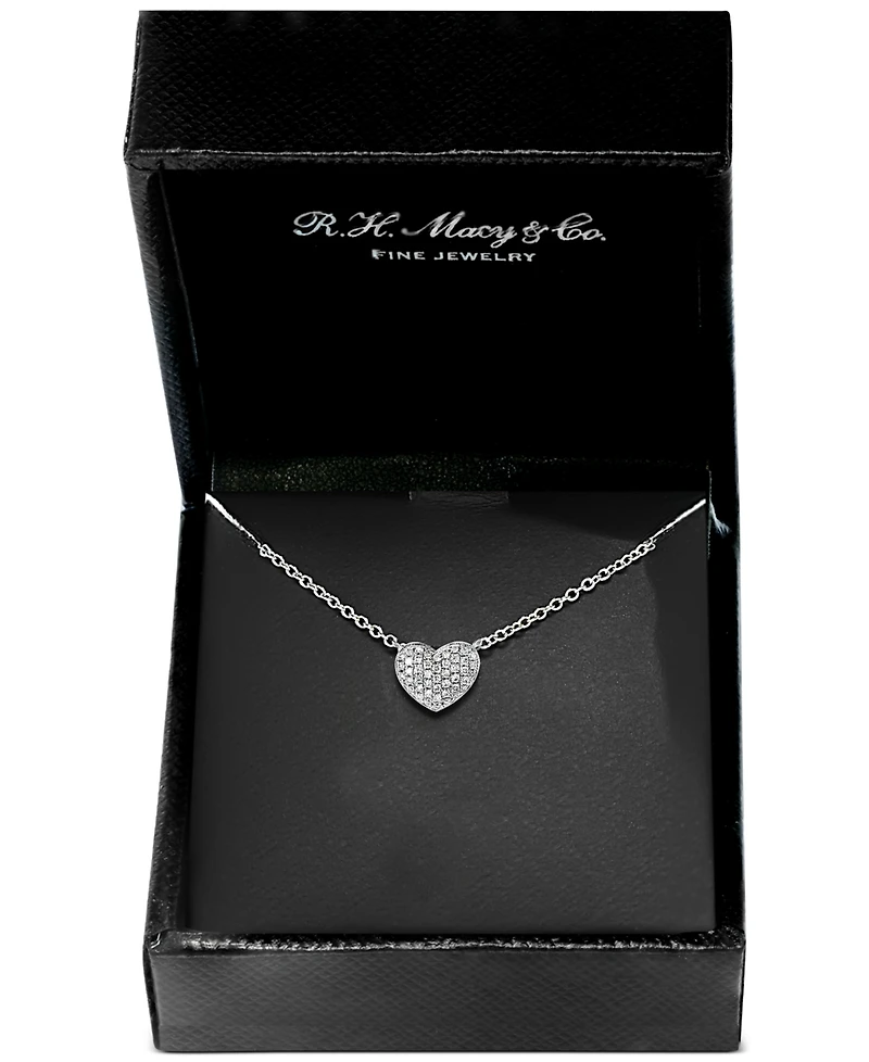 Effy Diamond Pave Heart 18" Pendant Necklace (1/8 ct. t.w.) in Sterling Silver or 14k Gold-Plated Sterling Silver