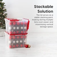 Iris Usa 2Pack 60qt Plastic Christmas Ornament Storage Box with Hinged Lid and Dividers, Red, Holiday Color