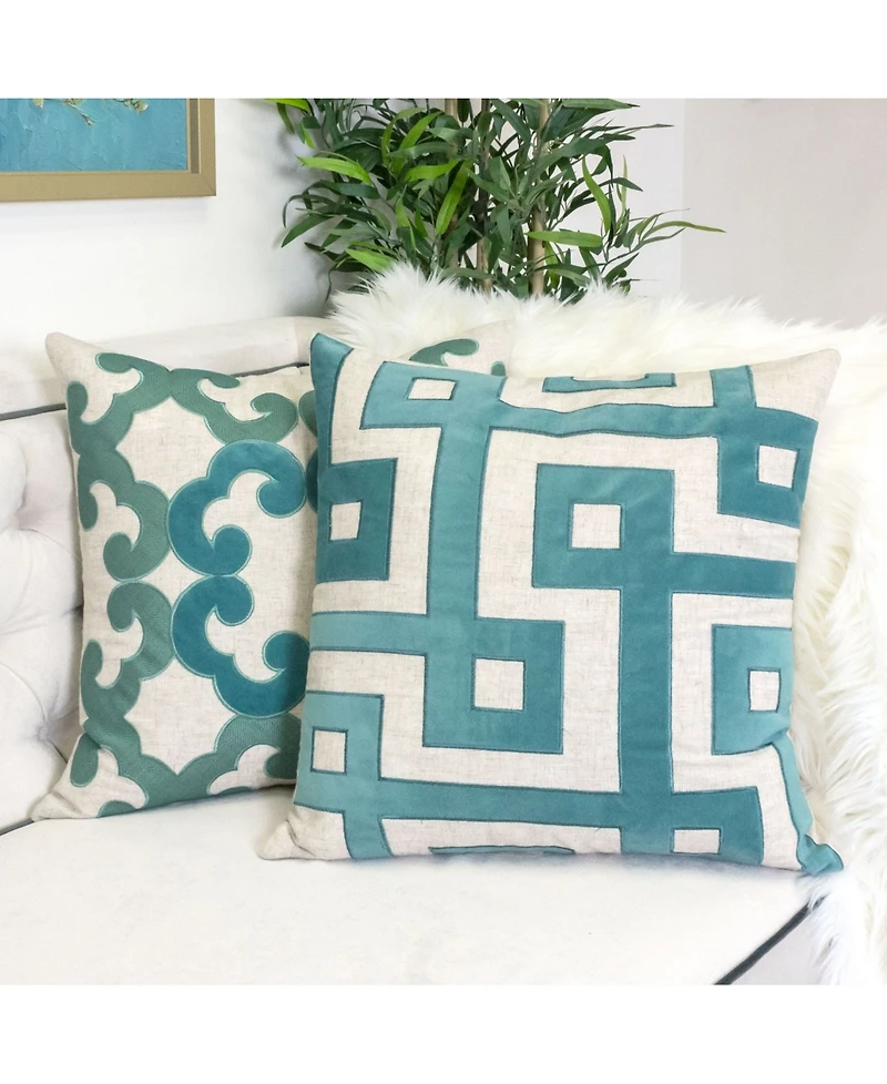 Homey Cozy Paige Applique Embroidery Linen Decorative Pillow, 20" x 20"