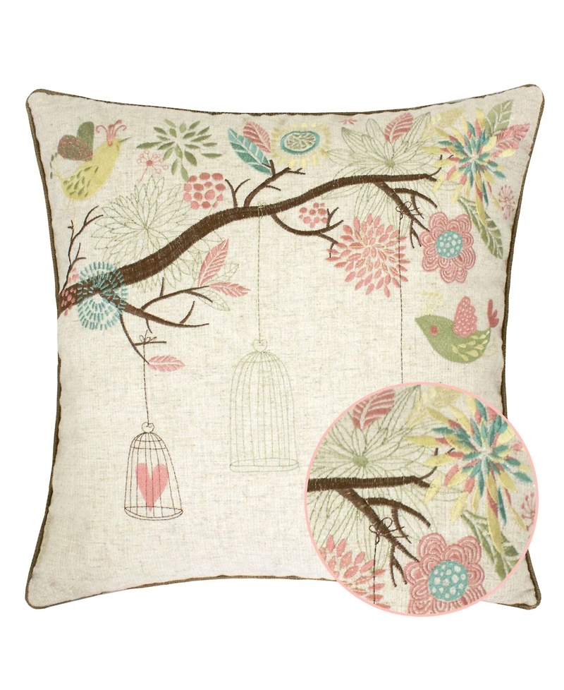 Homey Cozy Lilly Embroidered Linen Decorative Pillow, 20" x 20"