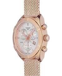 Tissot Women's Swiss Chronograph Pr 100 Sport Chic T-Classic Rose Gold-Tone Stainless Steel Mesh Bracelet Watch 38mm
